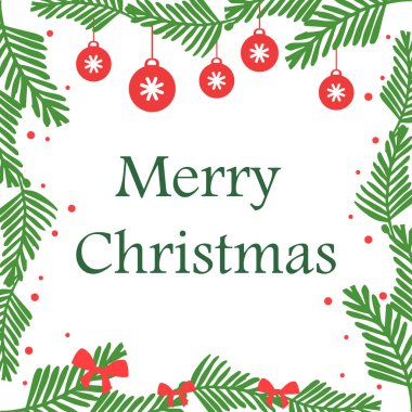 Metin için alan, yeşil yapraklı çiçek çerçeve bitki ile afiş neşeli noel. Vektör