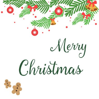 Metin için alan, yeşil yapraklı çiçek çerçeve bitki ile afiş neşeli noel. Vektör