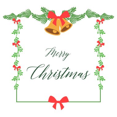 Yeşil yaprak çiçek çerçeve çizimi ile davet kartı merry christmas için beyaz arka plan. Vektör