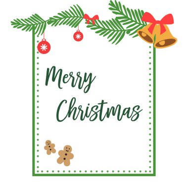 Yeşil yapraklı çiçek çerçevesi grafik ile zarif neşeli noel arka plan. Vektör