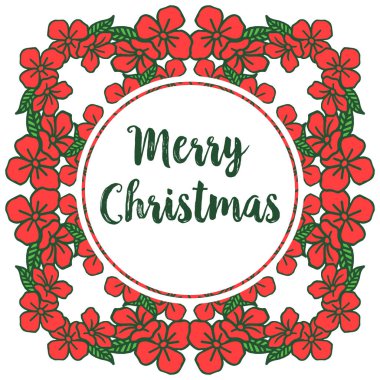 Çeşitli tebrik kartı mutlu Noeller için parlak kırmızı çiçek çerçeve. Vektör