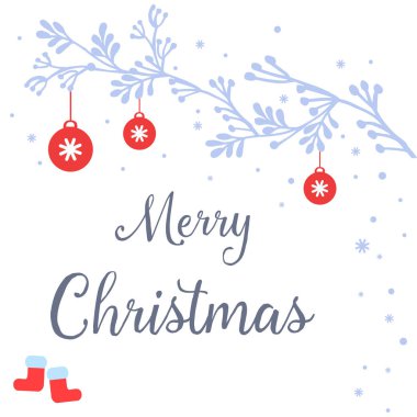 Tebrik kartı mutlu noel, modern mavi yaprak çiçek çerçevesi ile, beyaz arka plan üzerinde izole. Vektör