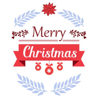 Tebrik kartı mutlu noel, modern mavi yaprak çiçek çerçevesi ile, beyaz arka plan üzerinde izole. Vektör