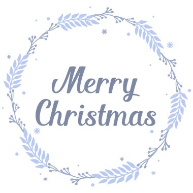 Mavi yaprak çiçek çerçeve süs, tebrik kartı mutlu Noel için. Vektör