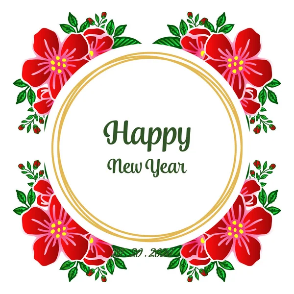 Design beautiful card happy new year, with decoration of vintage red flower frame. Vector — Stock Vector