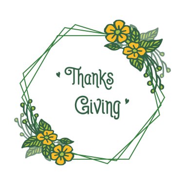 Sarı çiçek çerçeve dokusu ile şükran yazı afiş. Vektör