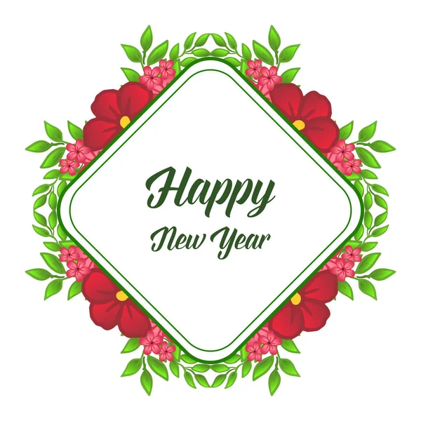 Banner feliz año nuevo, decoración de marco de flores rojas. Vector — Vector de stock