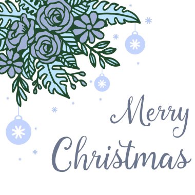 Renkli çiçek çerçeve duvar kağıdı ile stil retro tasarım kartı neşeli noel. Vektör