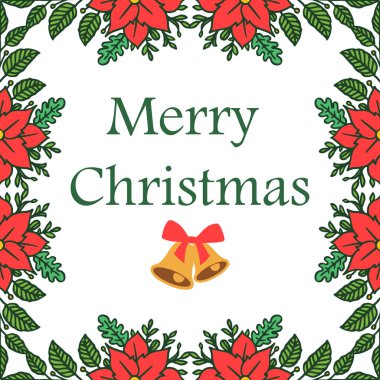 Çeşitli kalabalık kırmızı çiçek çerçeve ve yeşil yaprakları, mutlu noel yazı için. Vektör