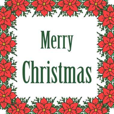Kırmızı çelenk çerçeve kalabalık bitki ile neşeli noel arka plan tebrik kartı. Vektör