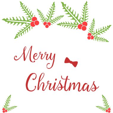 Metin tasarımı neşeli noel, yeşil yapraklı çiçek çerçeve güzelliği ile. Vektör