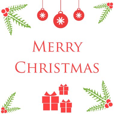Metin tasarımı neşeli noel, yeşil yapraklı çiçek çerçeve güzelliği ile. Vektör