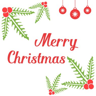 Metin tasarımı neşeli noel, yeşil yapraklı çiçek çerçeve güzelliği ile. Vektör