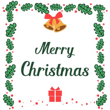 Tebrik kartı veya davet neşeli noel, yeşil yaprak çiçek çerçeve tasarım elemanı ile. Vektör