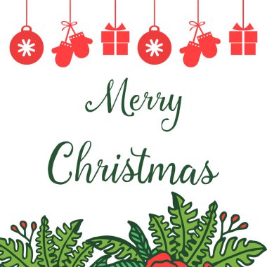 Tebrik kartı mutlu noel, yeşil yaprak çiçek çerçeve arka plan tarzı. Vektör