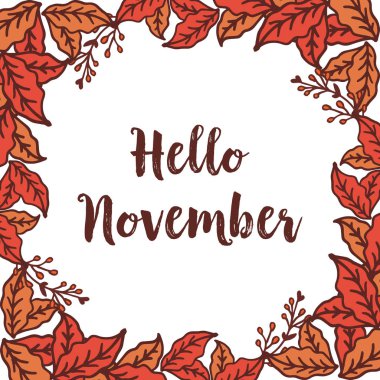 Merhaba kasım, tasarım renkli yaprak çerçeve arka plan ile. Vektör