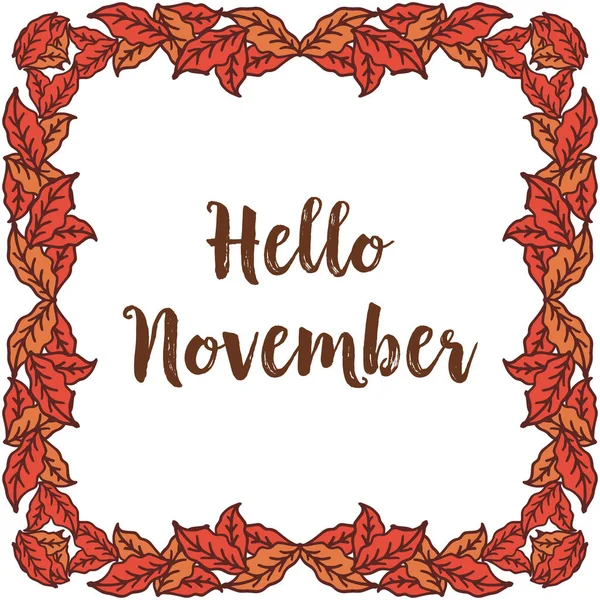 Belettering Hello november, met kunst van vintage kleurrijke blad frame. Vector — Stockvector