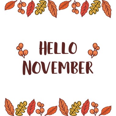 Kart merhaba Kasım, sonbahar yaprak çerçeve. Vektör