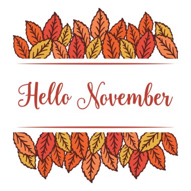 Merhaba kasım, sevimli yaprak çerçeve tarzı ile. Vektör