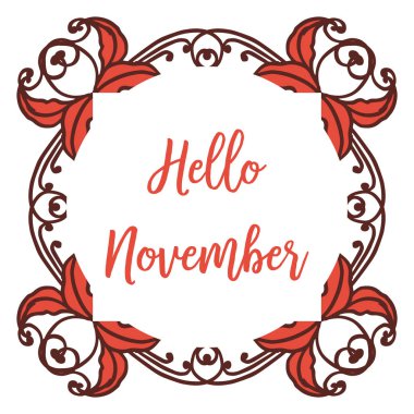 Poster merhaba Kasım Şablonu, yaprak çiçek çerçeve desen sanatı ile. Vektör