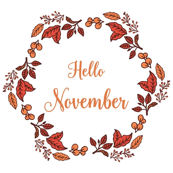 Frame bloembladeren herfst Vintage hand getrokken, voor decoratie sjabloon van kaart Hello november. Vector — Stockvector