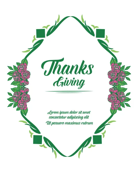 Szablon tekst karty Dziękczynienia, ze szkicem purpurowy kwiat ramki. Wektor — Wektor stockowy