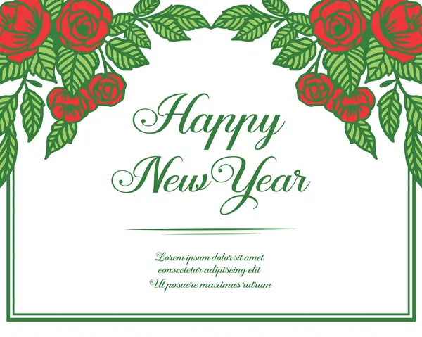 Calligraphic vintage happy new year, with border of decoration red rose flower frame. Vector — Stock Vector