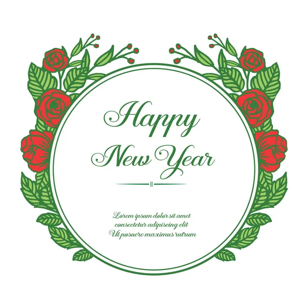 Design invitation card happy new year, with ornament texture of red rose flower frame. Vector — Stock Vector