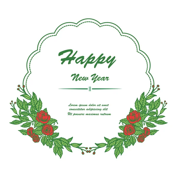 Rose flower frame background and green leaves, for template of banner happy new year. Vector — Stock Vector