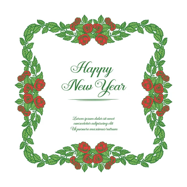 Rose flower frame background and green leaves, for template of banner happy new year. Vector — Stock Vector