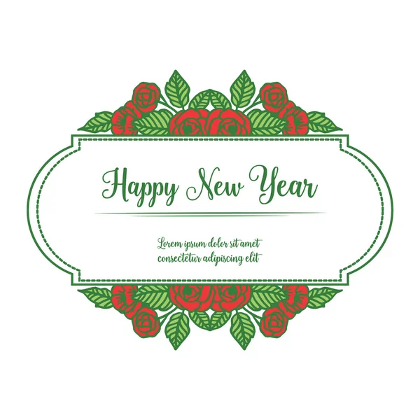 Cartão de saudação abstrato feliz ano novo, com design gráfico de moldura floral rosa vermelha. Vetor —  Vetores de Stock