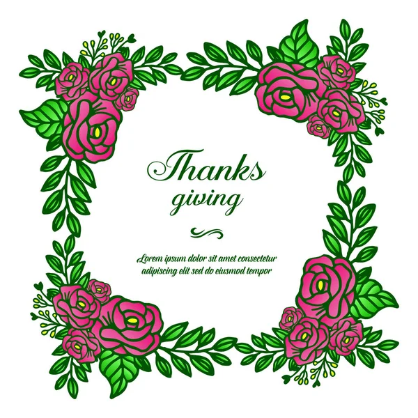 Lettere di design di ringraziamento, con elegante cornice a corona di rosa su sfondo bianco. Vettore — Vettoriale Stock