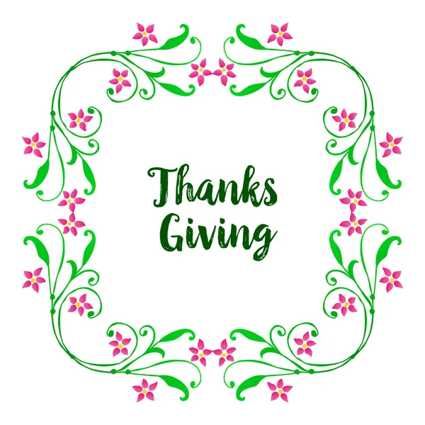 Texto de decoración de acción de gracias, con lindo hermoso marco de flores de hoja verde. Vector — Archivo Imágenes Vectoriales