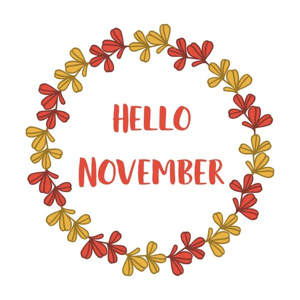 Kaart Hello november, met behang kunst van herfst bladeren frame. Vector — Stockvector