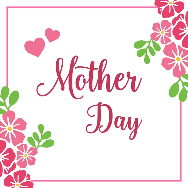 Banner mother day, with green leaves frame background and pink flower. Vector — Stock Vector