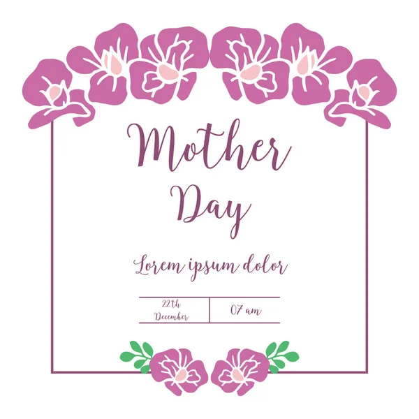 Biglietto di auguri decorativo della festa della mamma, con cornice floreale viola perfetta. Vettore — Vettoriale Stock