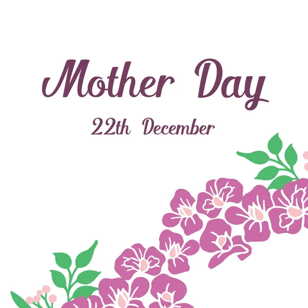 Banner mother day hand drawn, plant of purple flower frame and green leaves. Vector — Stock Vector