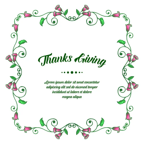 Letteratura di ringraziamento, con sfondo verde cornice fiore a foglia. Vettore — Vettoriale Stock