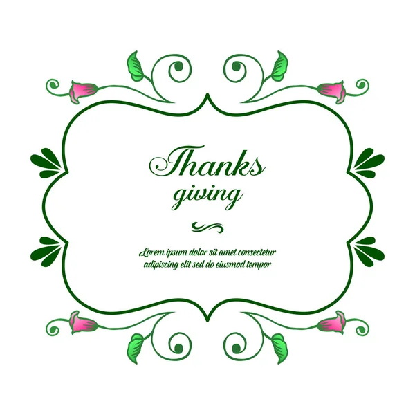Thanksgiving card with green leafy flower frame on white background. Vector — Stock Vector