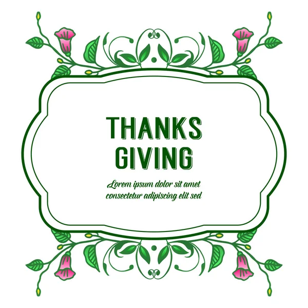 Símbolo de acción de gracias, fondo para póster, con elegante marco de flores de hoja verde. Vector — Vector de stock