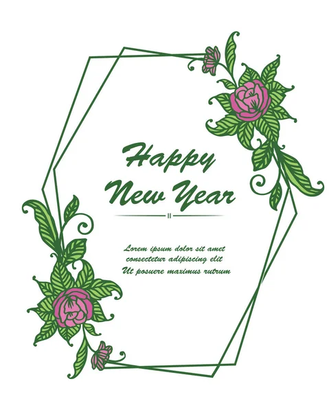 Handwritten card happy new year, with vintage abstract rose wreath frame. Vector — Stock Vector