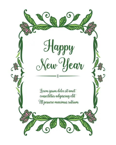Cartaz ou banner para o feliz ano novo, com moldura de folhas verdes da natureza e flor de rosa. Vetor —  Vetores de Stock