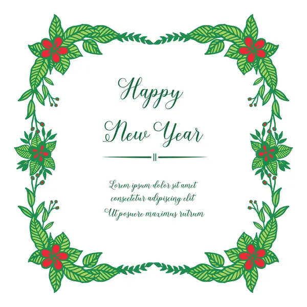 Decoração de moldura de flor vermelha para cartão feliz ano novo. Vetor —  Vetores de Stock