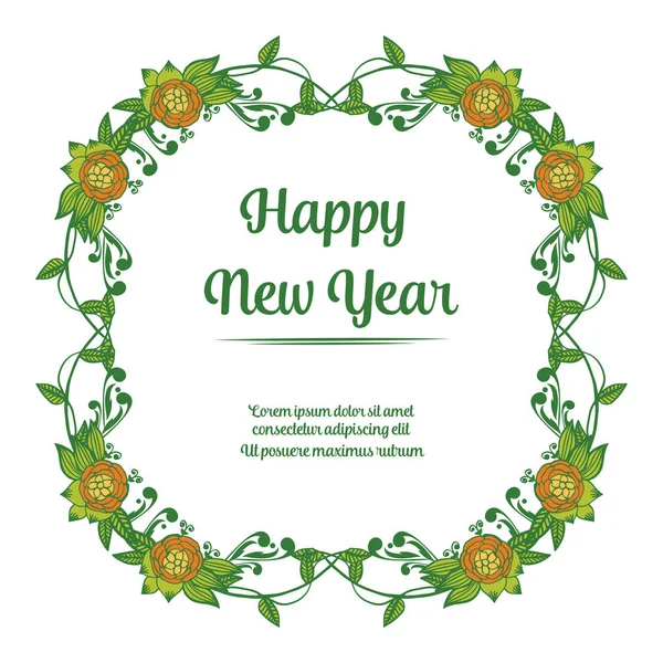 Handwritten greeting card happy new year, with artwork of vintage colorful wreath frame. Vector — Stock Vector