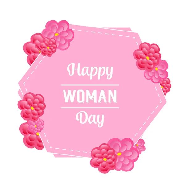 Cartão de dia de mulher feliz, com desenho de moldura de flor rosa. Vetor —  Vetores de Stock