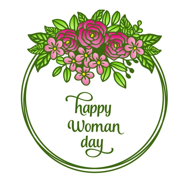 Template for greeting card happy woman day with colorful flower frame. Vector — Stock Vector