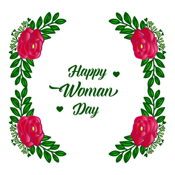 Poster or banner happy woman day, with abstract red rose flower frame. Vector — Stock Vector