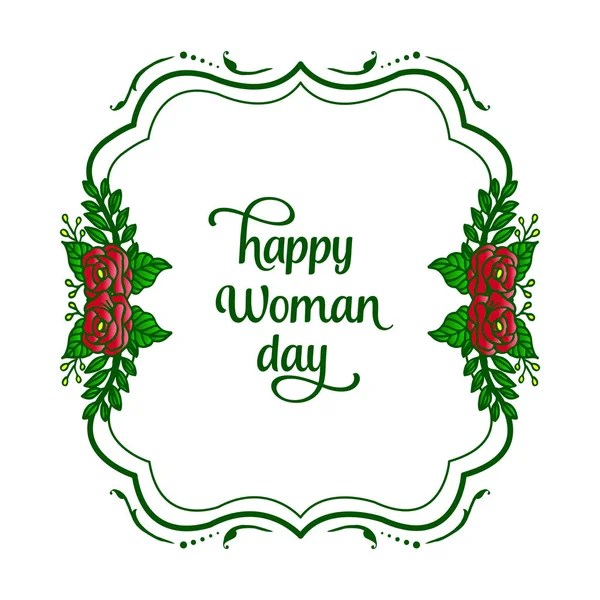 Poster or banner happy woman day, with abstract red rose flower frame. Vector — Stock Vector