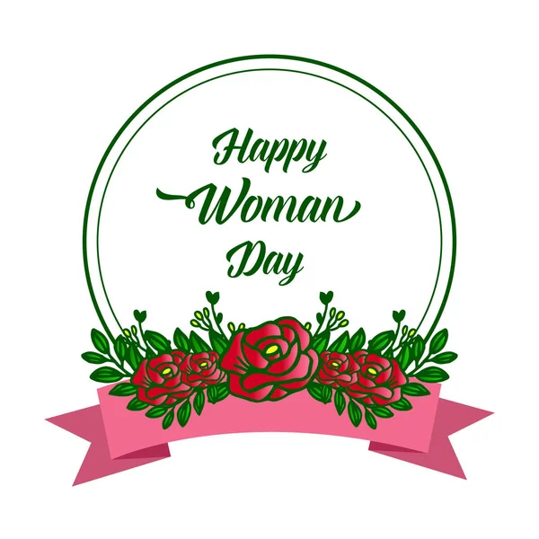 Handwritten of happy woman day, with vintage red rose flower frame background. Vector — Stock Vector