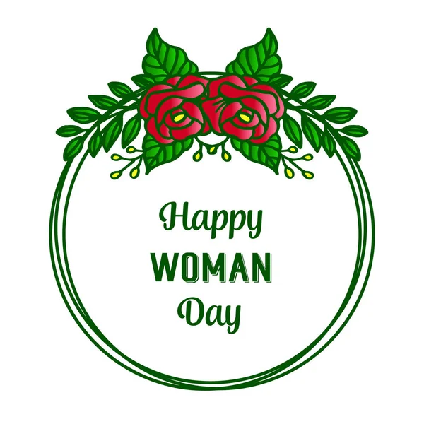 Design carte de voeux heureux jour de la femme, avec cercle de forme de cadre de fleur de rose rouge. Vecteur — Image vectorielle